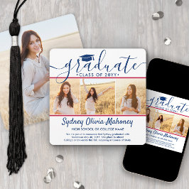 4 Foto Abschluss Collage Modern Red White & Blue Ankündigung