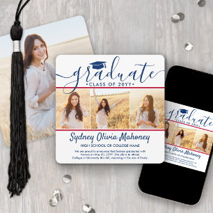 4 Foto Abschluss Collage Modern Red White & Blue Ankündigung