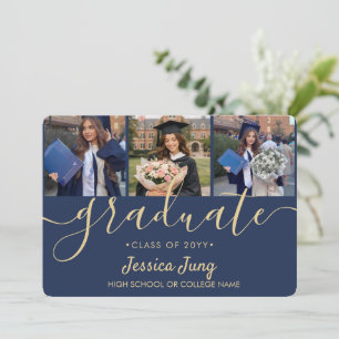 4-Foto-Abschluss-Collage-Script Navyblau und Gold Ankündigung