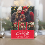 4 Foto - Alles ist ruhig Bright Script Red Christm Feiertagskarte<br><div class="desc">Ein horizontales Foto und 3 quadratische Fotos - Eine großartige Sofortdownloade mit allen Fotos und Grüßen auf einer Seite. Verwenden Sie vier Fotos und machen Sie einen einzigartigen und trendigen Frohen Weihnachtsgrüßen mit einem Zickzack, grünen Streifen auf der Rückseite. Wenn Sie etwas bewegen möchten, klicken Sie auf die Schaltfläche Anpassen,...</div>