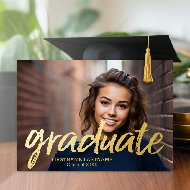 4 Foto Ankündigung Gold Foil Grad Einladung (Graduation Party Invitation with Multiple Photos)