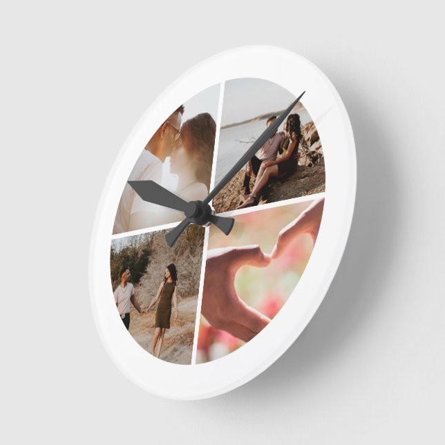 4 Foto Benutzerdefinierte Collage Personalisiert Runde Wanduhr (Winkel)