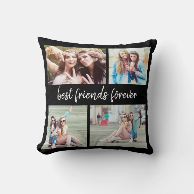 4 Foto Best Friends Forever Black Kissen (Vorderseite)