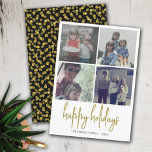 4 Foto Black and Gold Dots - Weihnachts-Happy Feiertagskarte<br><div class="desc">Verwenden Sie 4 quadratische Fotos und machen Sie einen einzigartigen und trendigen Frohen Weihnachtsgruß mit einem goldenen Konfetti Polka Punkt Muster auf der Rückseite. Dieses einfache Design ist denkwürdig und bietet einen Platz, um viele Bilder aus dem ganzen Jahr hinzuzufügen. Wenn Sie etwas bewegen möchten, klicken Sie auf die Schaltfläche...</div>