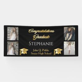 4 Foto Black Gold Glückwunsch Graduate Name School Banner