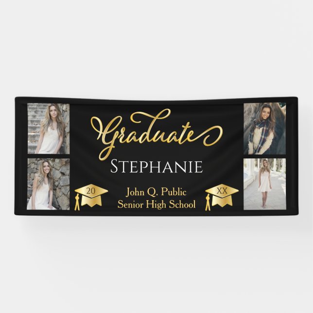 4 Foto Black Gold Graduate Name School Banner (Horizontal)
