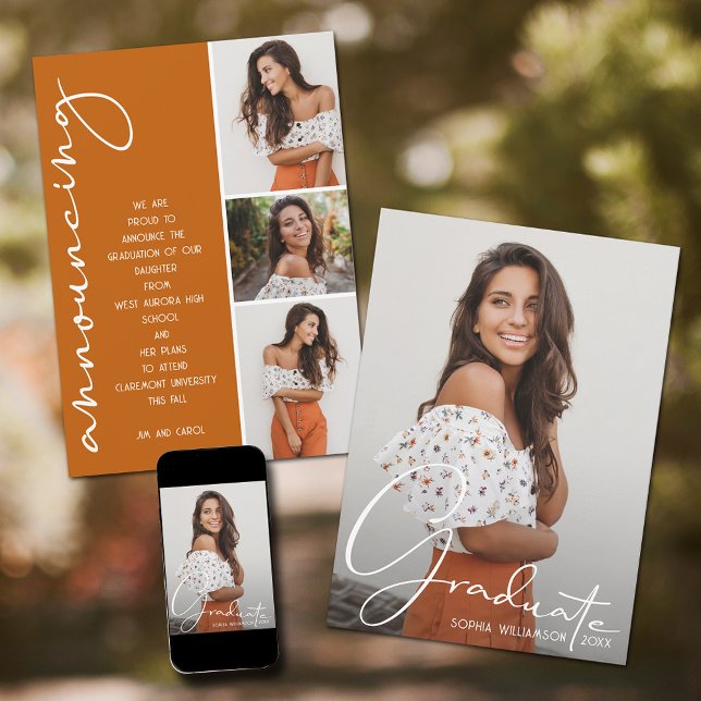 4 Foto Collage Abschluss Burnt Orange Ankündigung (Von Creator hochgeladen)