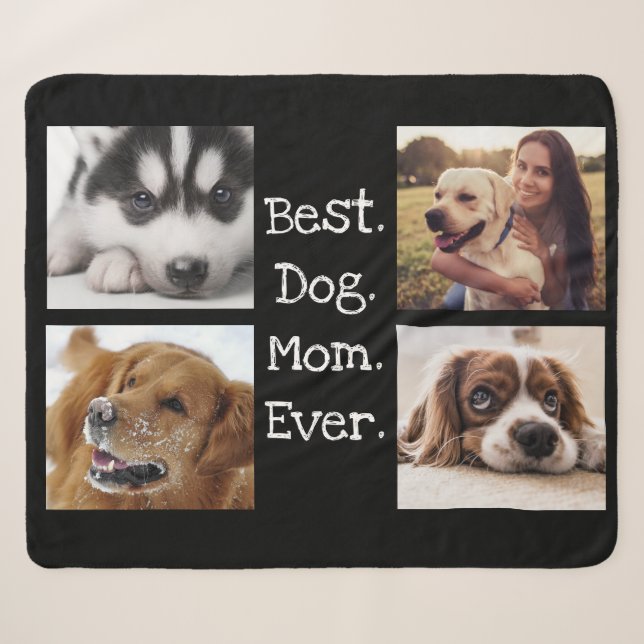 4 Foto Collage Beste Hund-Mama je einzigartig Schw Sherpadecke (Vorderseite (Horizontal))