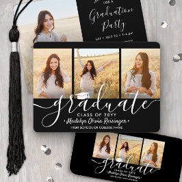 4 Foto Collage Black and White Graduation Party Einladung