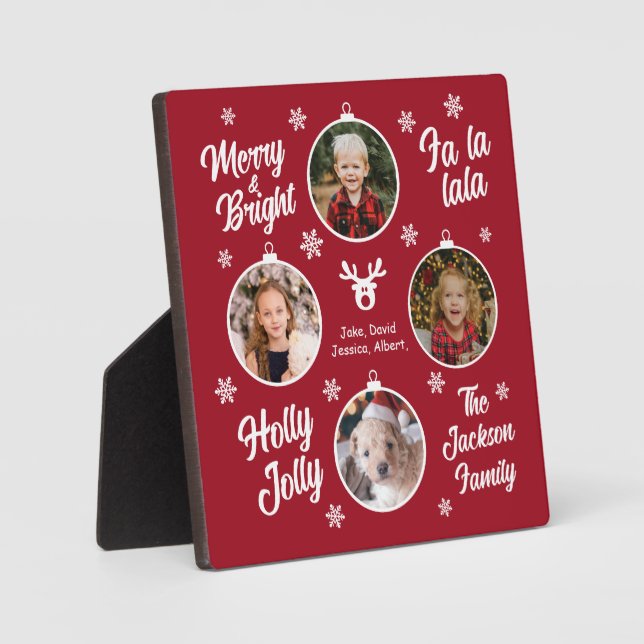 4 Foto Collage Christmas Baubles Red Plaque Fotoplatte (Vorderseite)