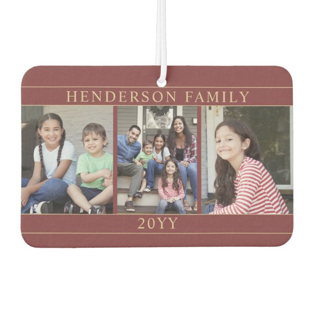 4 Foto Collage Familienname Burgundy und Gold Autolufterfrischer (Vorderseite)