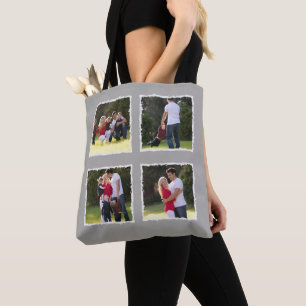4 Foto Collage Familienname Grau hinzufügen Tasche