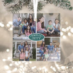 4 Foto Collage Familienname & Jahr Aquamarin & wei Ornament Aus Glas<br><div class="desc">Feiern Sie mit einer maßgeschneiderten Collage aus 4 Fotos aquamarine und weiße quadratische Glasverzierungen. Alle Texte und Bilder auf dieser Vorlage sind einfach zu personalisieren. (IMAGE PLACEMENT TIP: Eine einfache Möglichkeit, ein Foto genau so zu zentrieren, wie Sie es gewollt haben, ist es, es einzuschneiden, bevor Sie es auf die...</div>