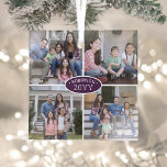 4 Foto Collage Familienname & Jahr Lila & weiß Ornament Aus Glas<br><div class="desc">Feiern Sie mit einer maßgeschneiderten Collage aus 4 Fotos lila und weiße quadratische Glasverzierungen. Alle Texte und Bilder auf dieser Vorlage sind einfach zu personalisieren. (IMAGE PLACEMENT TIP: Eine einfache Möglichkeit, ein Foto genau so zu zentrieren, wie Sie es gewollt haben, ist es, es einzuschneiden, bevor Sie es auf die...</div>
