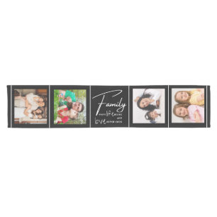 4 Foto Collage Family Liebe Zitat Schwarz Kurzer Tischläufer