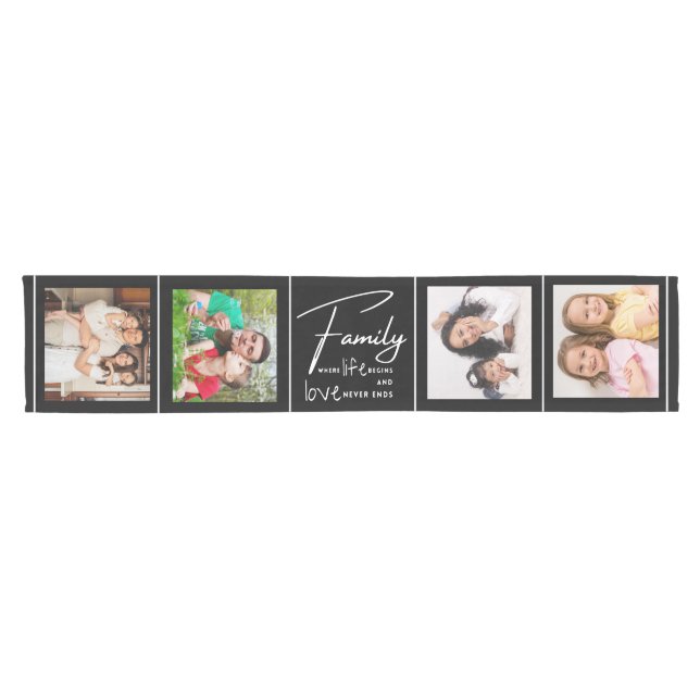 4 Foto Collage Family Liebe Zitat Schwarz Kurzer Tischläufer (Horizontal)