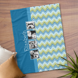 4-Foto-Collage - Farbige blaue und grüne Chevron-M Fleecedecke