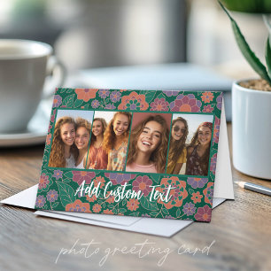 4-Foto-Collage - Florales Hintergrundbild mit Text Karte
