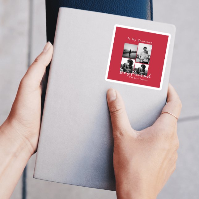 4-Foto Collage Forever Boyfriend Valentine's Day Quadratischer Aufkleber (
4-Photo Collage Forever Boyfriend Valentine's day sticker)