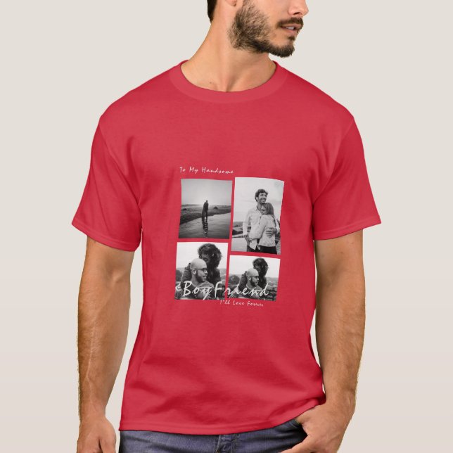 4-Foto Collage Forever Boyfriend Valentine's Day T-Shirt (Vorderseite)