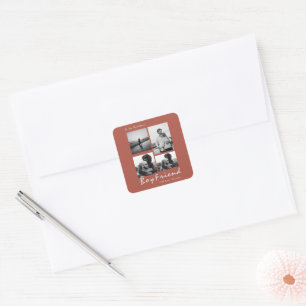 4-Foto Collage Forever Boyfriend Valentine's Quadratischer Aufkleber