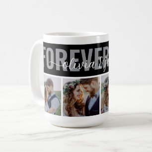 4 Foto-Collage Forever Love Paar Namen Kaffeetasse