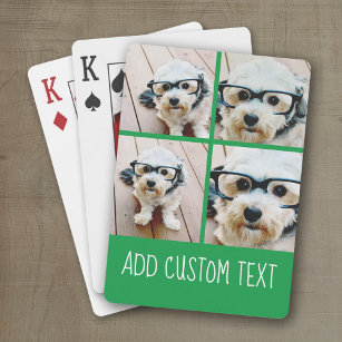4 Foto Collage - Funkener Text kann grün ändern Spielkarten