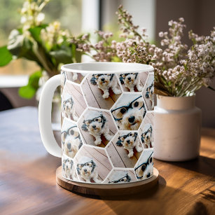 4 Foto Collage - Funkes Hexagon-Muster Kaffeetasse