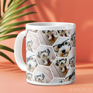 4-Foto-Collage - funky hexagonales Muster Jumbo-Tasse