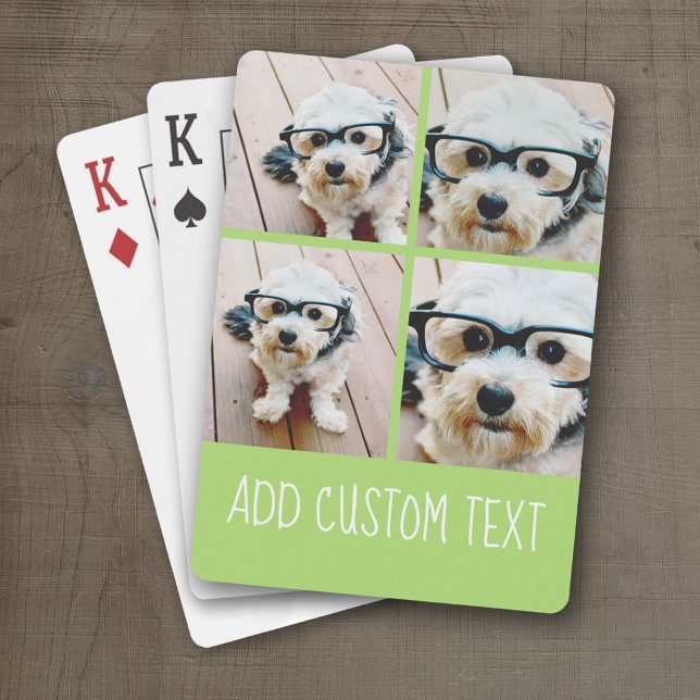 4 Foto Collage - Funky Text kann Limettengrün ände Spielkarten (Personalized Playing Cards)