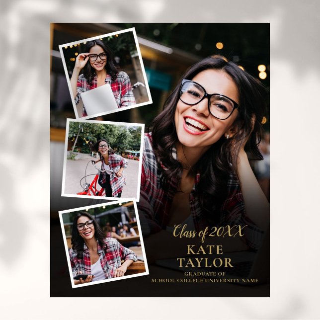 4 Foto Collage Gold Abschluss Poster (4 Photo Collage Gold Graduation Poster)