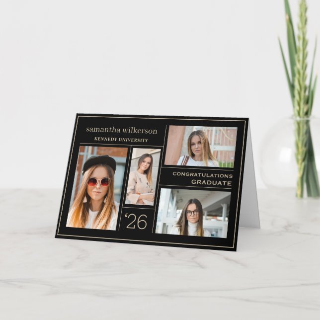 4 Foto Collage Gold Herzlichen Glückwunsch Graduat Karte (Vorderseite)