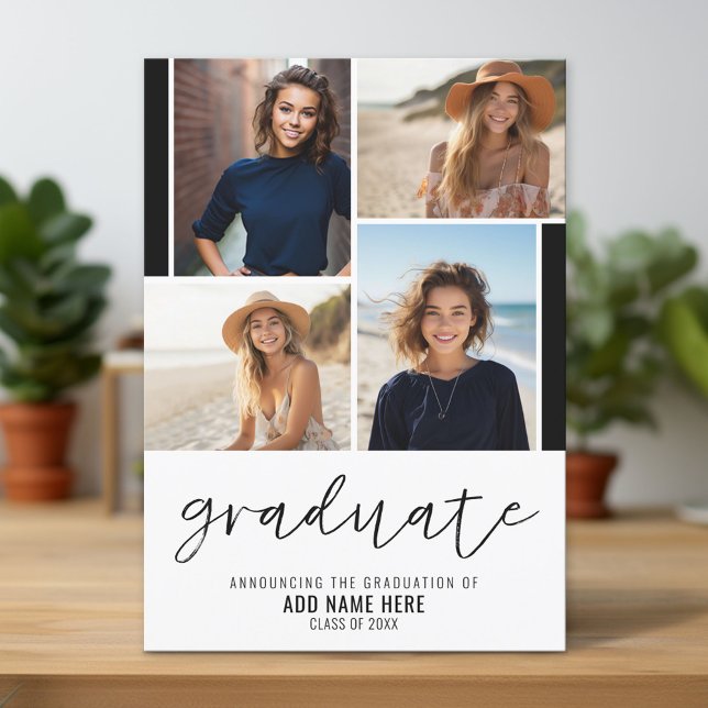 4 Foto Collage Graduate Script - Abschluss Einladung (Custom Graduation Announcement and Invitation)