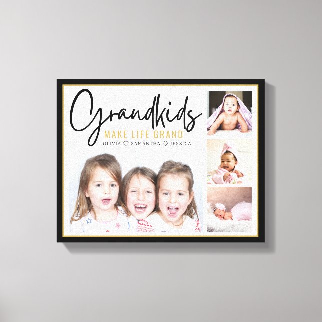 4 Foto Collage Grandkids machen lebensgroßes Zitat Leinwanddruck (Vorderseite)