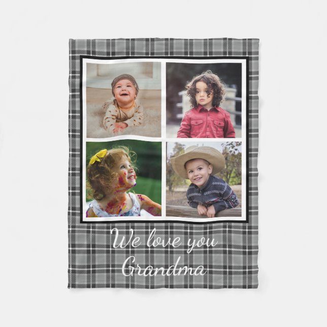 4 Foto Collage Grau Buffalo Kariert Oma Fleecedecke (Vorderseite)
