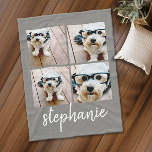 4 Foto Collage grau mit moderner Schrift Name Fleecedecke
