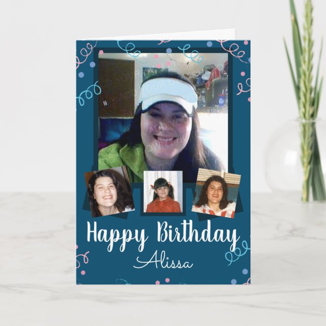 4 Foto Collage Happy Birthday Karte (Vorderseite)