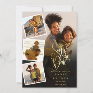 4-Foto-Collage-Hochzeit Goldschrift Save The Date