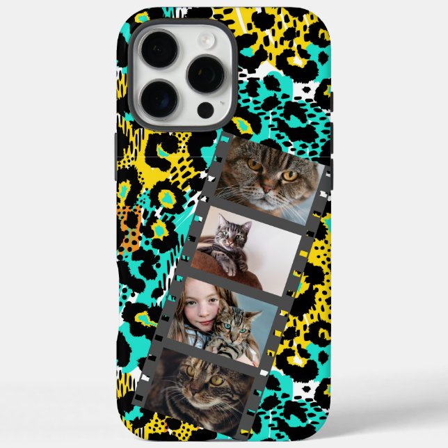4-Foto-Collage-Leopard-Handyhülle iPhone 16 Pro Max Hülle (Rückseite)