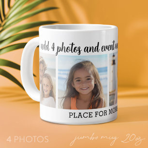4-Foto-Collage mit 2 Textzeilen - Party Jumbo-Tasse
