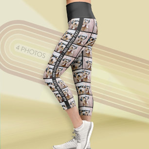 4-Foto-Collage mit individuellem Text an den Seite Capri Leggings
