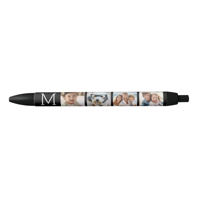 4-Foto-Collage mit Monogramm-Initiale - Schwarz Kugelschreiber (Vorderseite)
