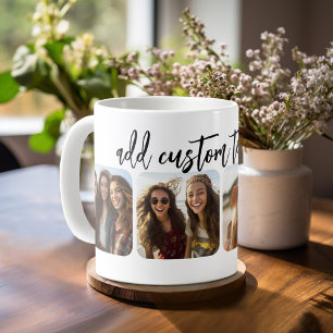 4-Foto-Collage mit trendy Bounce-Schrift - weiß Kaffeetasse