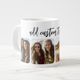 4-Foto-Collage mit trendy bounce-Schriftzug - weiß Jumbo-Tasse