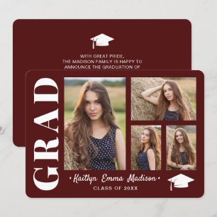 4 Foto Collage Modernes Script Red Grad Ankündigung