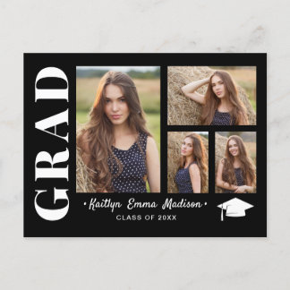 4 Foto Collage Modernes Skript Schwarz/Weiß Grad Postkarte