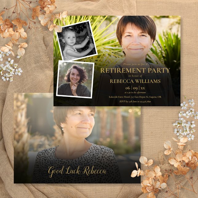 4-Foto-Collage-Ruhestandsfeier Einladung (4 Photo Collage Retirement Party Invitation)