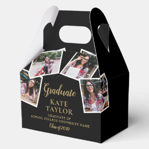 4-Foto-Collage Schwarz und Gold Abschlussfeier Geschenkschachtel