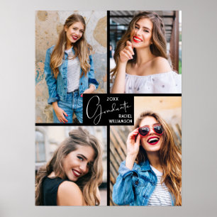 4-Foto-Collage Schwarze Abschlussfeier Poster