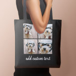 4 Foto Collage Schwarzes Gitter und moderne weiße  Tasche<br><div class="desc">Nutzen Sie vier quadratische Fotos, um ein einzigartiges und persönliches Geschenk zu kreieren. Für optimale Ergebnisse schneiden Sie Ihre Fotos vor dem Hochladen in Quadrate. Oder man behalte den Hipster Welpe und macht einen trendigen Sake. Wenn Sie die Bilder anpassen müssen, klicken Sie auf das Werkzeug anpassen, um Änderungen vorzunehmen....</div>